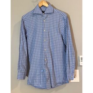 BOSS Hugo Boss Sharp Fit Light Blue Check Dress Shirt Mens 15 1/2 34/35